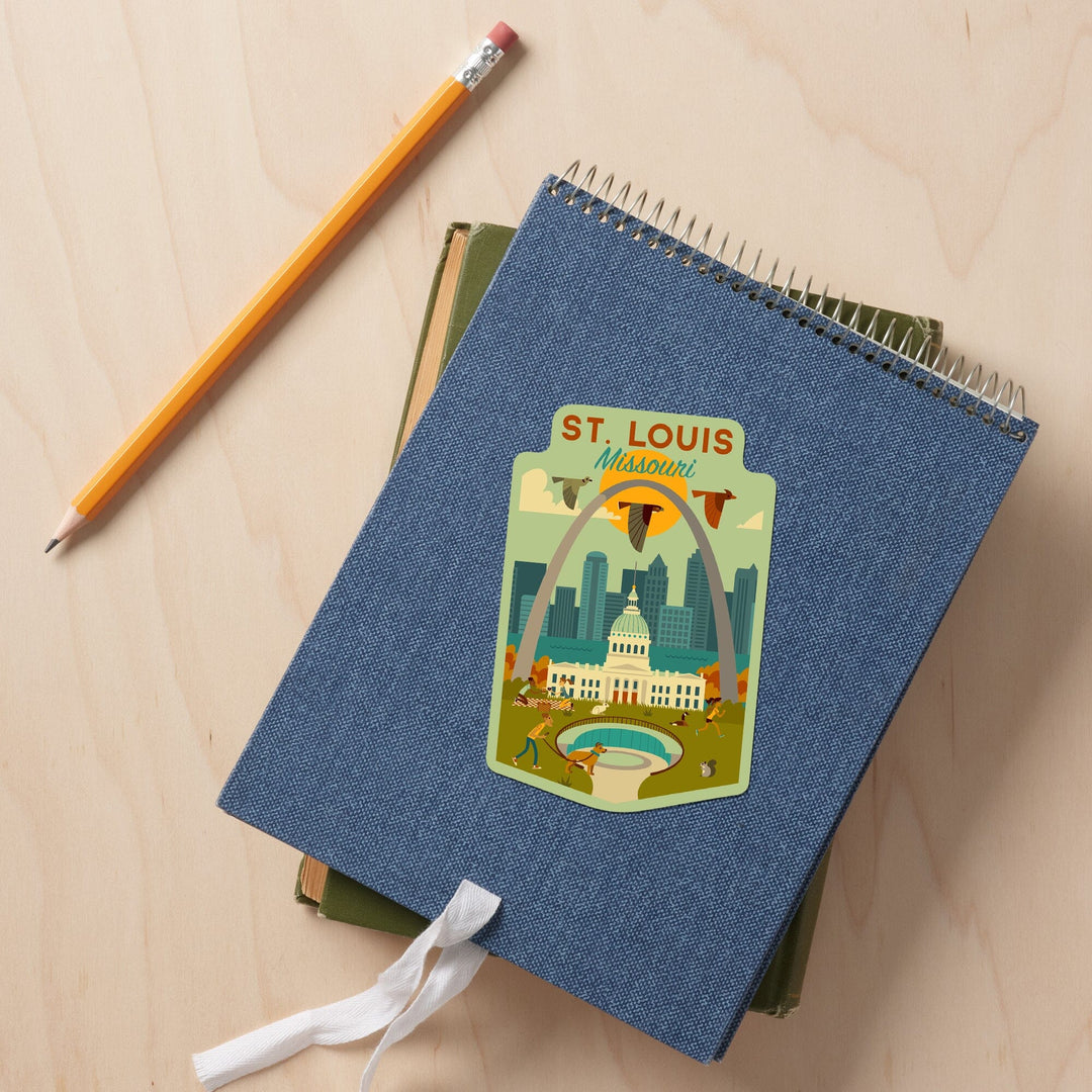 St. Louis, Missouri, Geometric National Park Series, Contour, Vinyl Sticker Sticker Lantern Press 