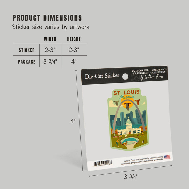 St. Louis, Missouri, Geometric National Park Series, Contour, Vinyl Sticker Sticker Lantern Press 