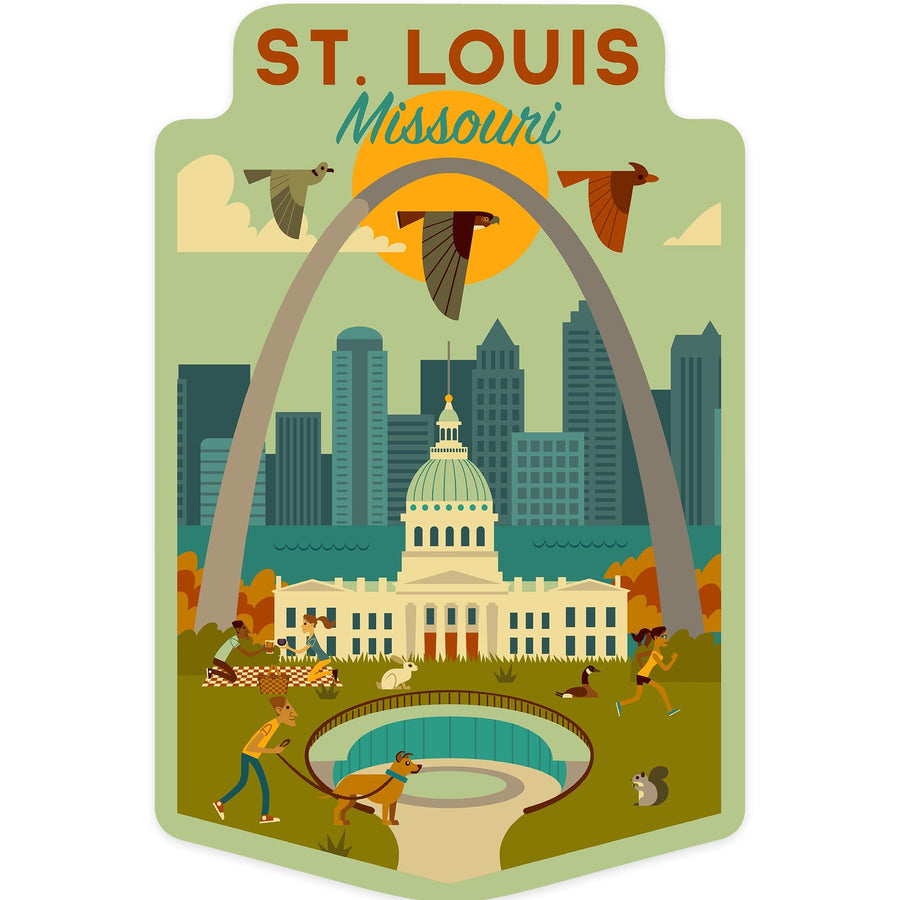 St. Louis, Missouri, Geometric National Park Series, Contour, Vinyl Sticker Sticker Lantern Press 