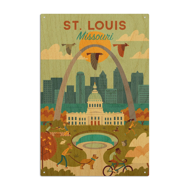 St. Louis, Missouri, Geometric National Park Series, Lantern Press Artwork, Wood Signs and Postcards Wood Lantern Press 10 x 15 Wood Sign 