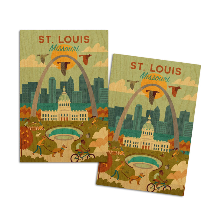St. Louis, Missouri, Geometric National Park Series, Lantern Press Artwork, Wood Signs and Postcards Wood Lantern Press 4x6 Wood Postcard Set 