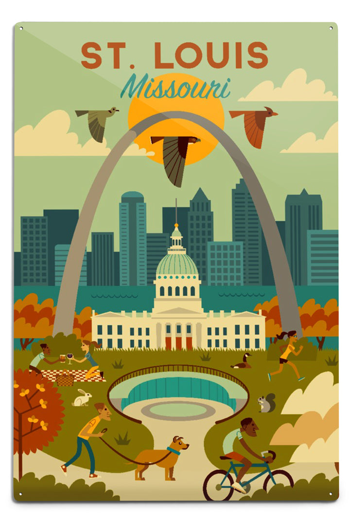 St. Louis, Missouri, Geometric National Park Series, Metal Signs Metal Lantern Press 12x18 Metal Sign 