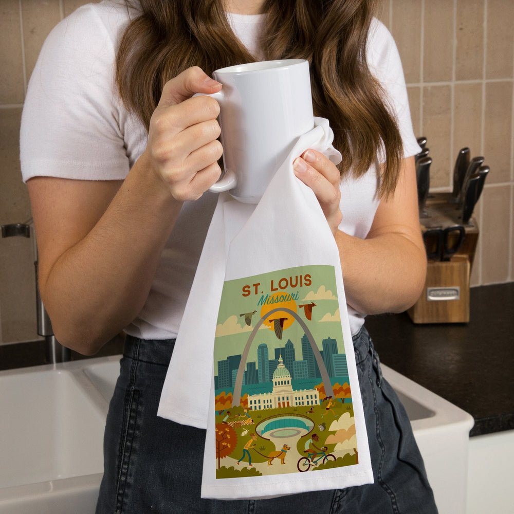 St. Louis, Missouri, Geometric National Park Series, Organic Cotton Kitchen Tea Towels Kitchen Lantern Press 