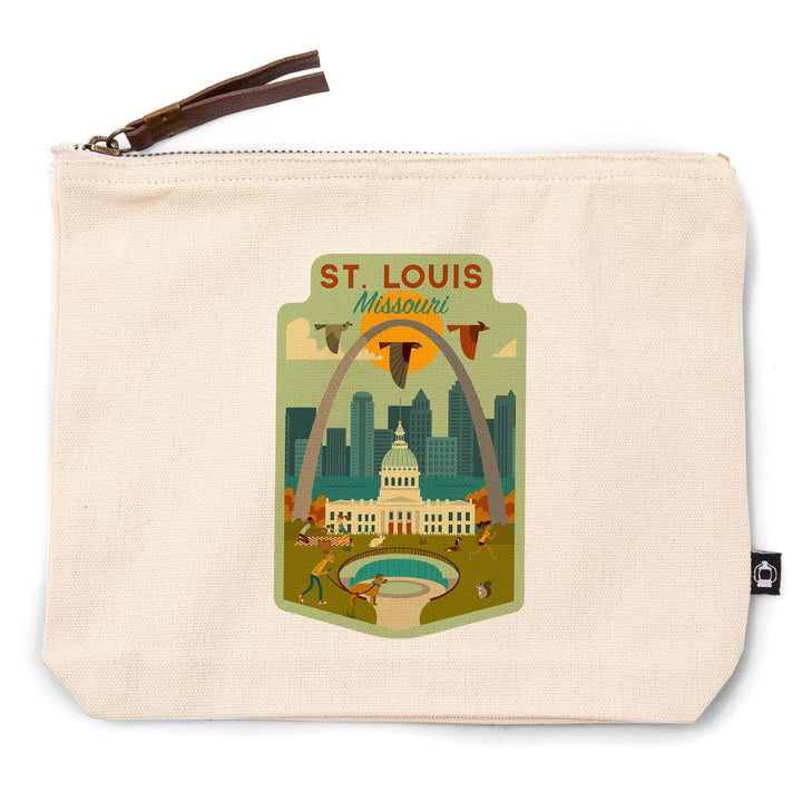 St. Louis, Missouri, Geometric National Park Series,, Organic Cotton Zipper Pouch, Go Bag Go Bag Lantern Press 