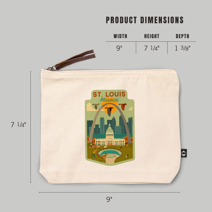 St. Louis, Missouri, Geometric National Park Series,, Organic Cotton Zipper Pouch, Go Bag Go Bag Lantern Press 