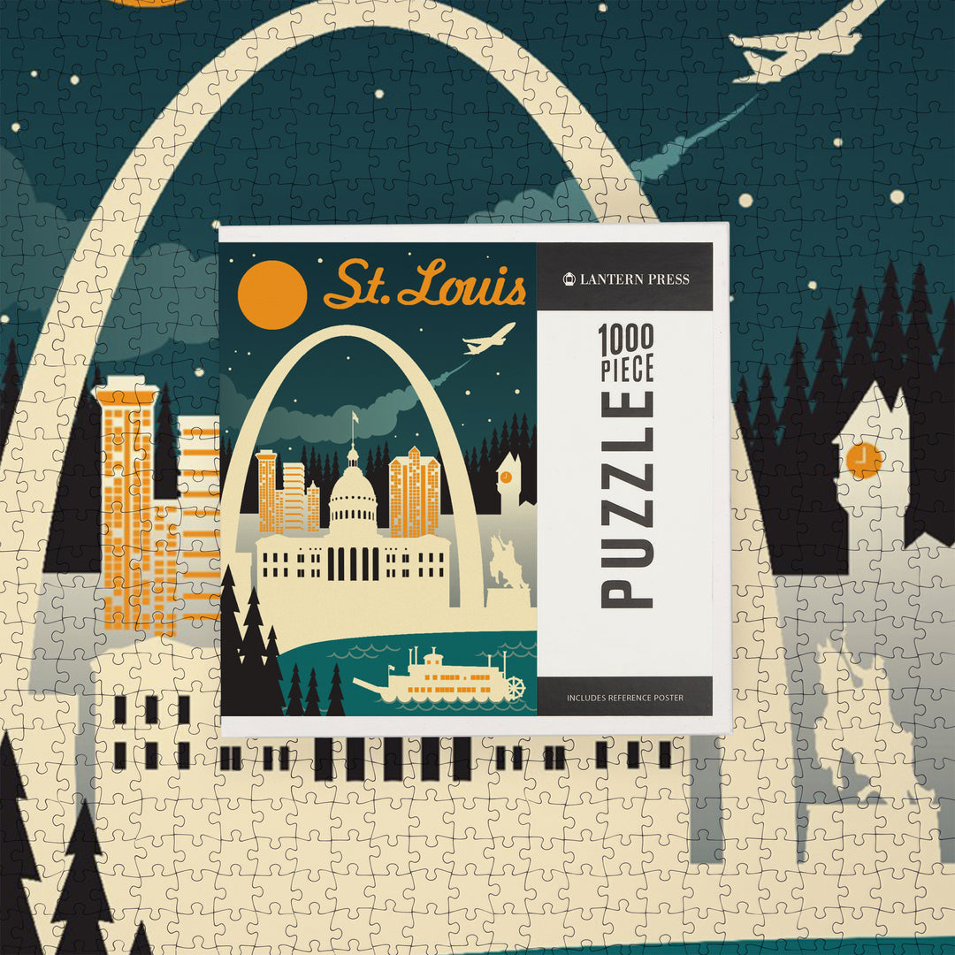 St. Louis, Missouri, Retro Skyline, Jigsaw Puzzle Puzzle Lantern Press 