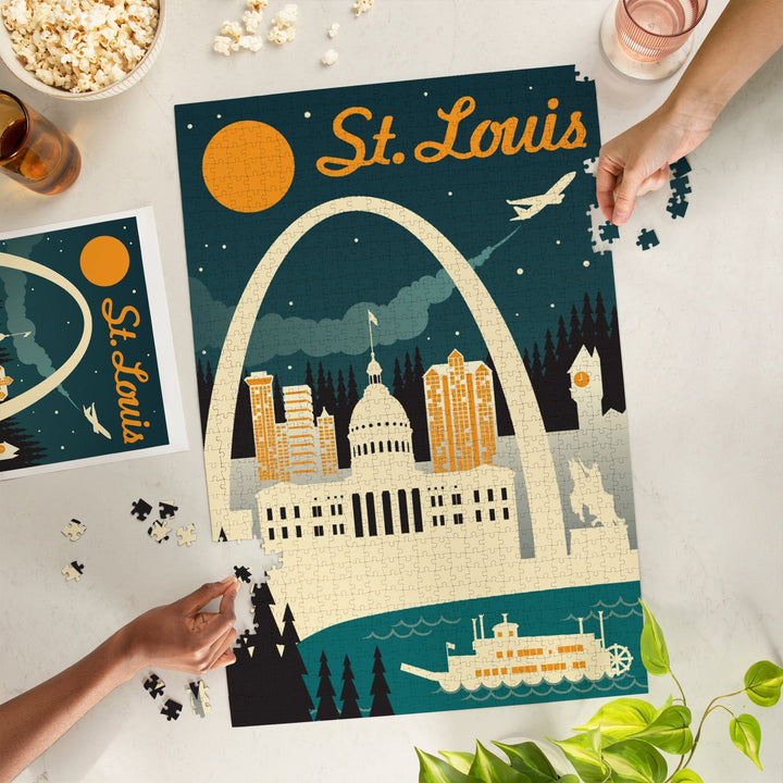 St. Louis, Missouri, Retro Skyline, Jigsaw Puzzle Puzzle Lantern Press 
