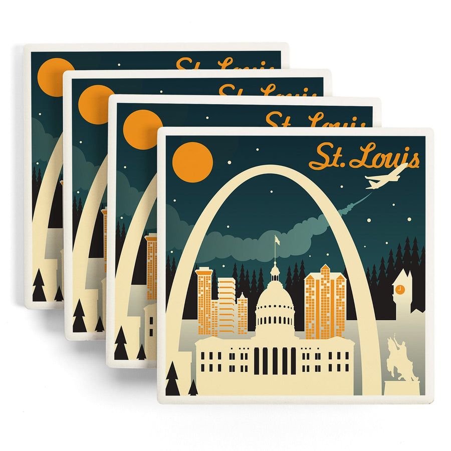 St. Louis, Missouri, Retro Skyline, Lantern Press Artwork, Coaster Set Coasters Lantern Press 