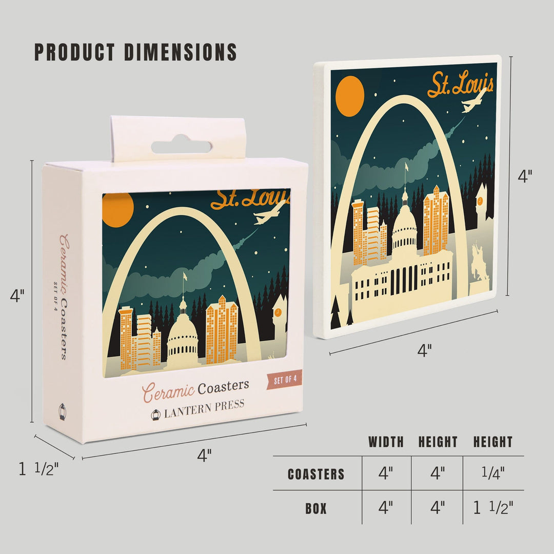 St. Louis, Missouri, Retro Skyline, Lantern Press Artwork, Coaster Set Coasters Lantern Press 