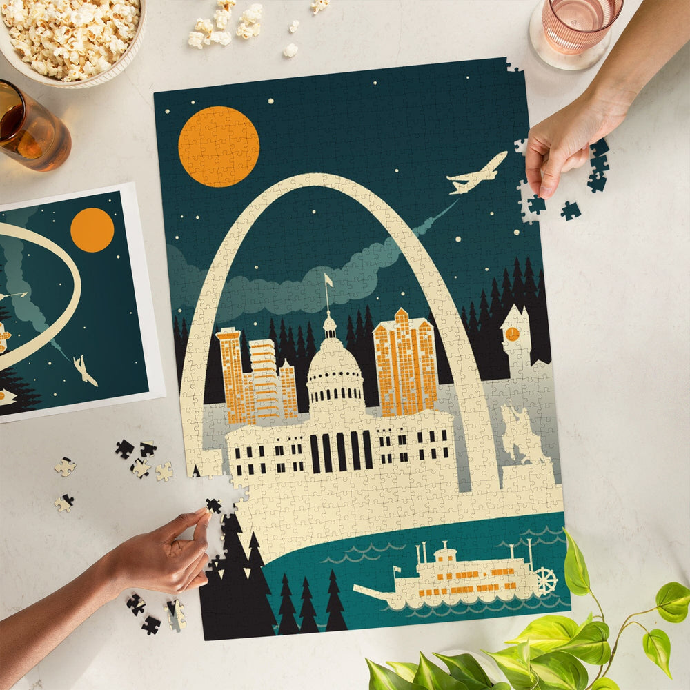 St. Louis, Missouri, Retro Skyline (no text), Jigsaw Puzzle Puzzle Lantern Press 