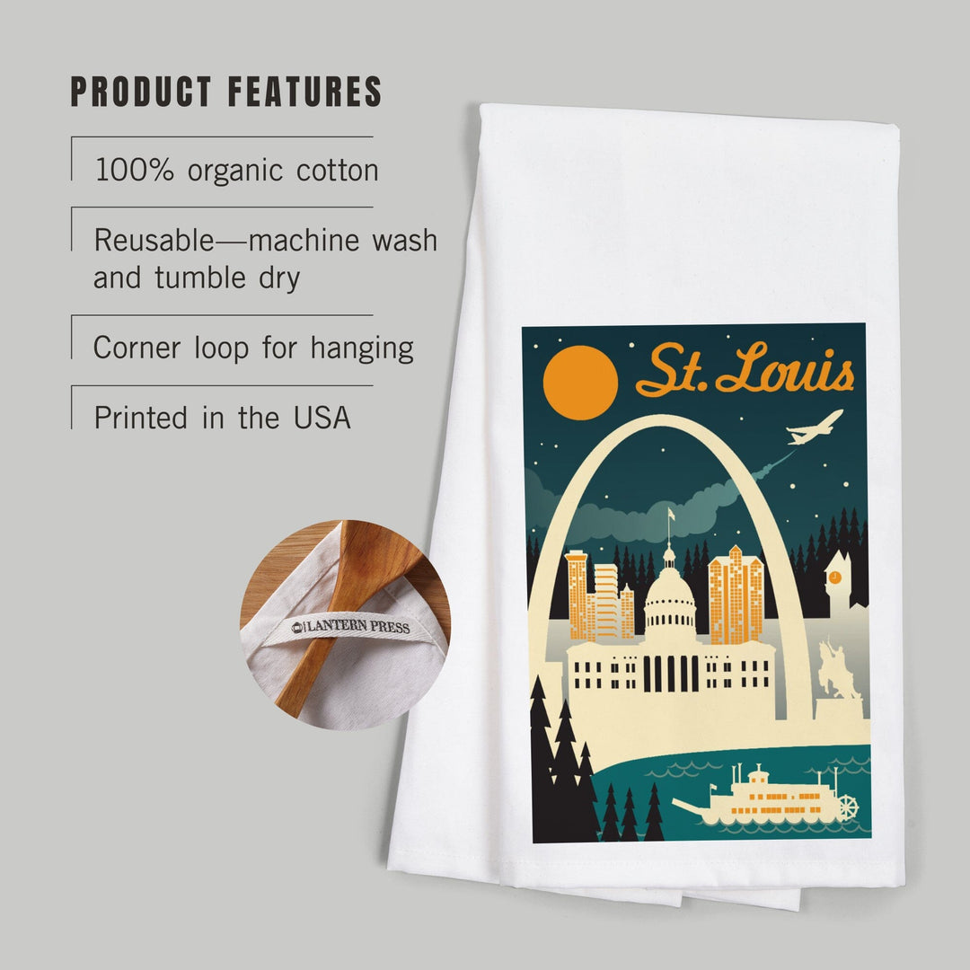 St. Louis, Missouri, Retro Skyline, Organic Cotton Kitchen Tea Towels Kitchen Lantern Press 