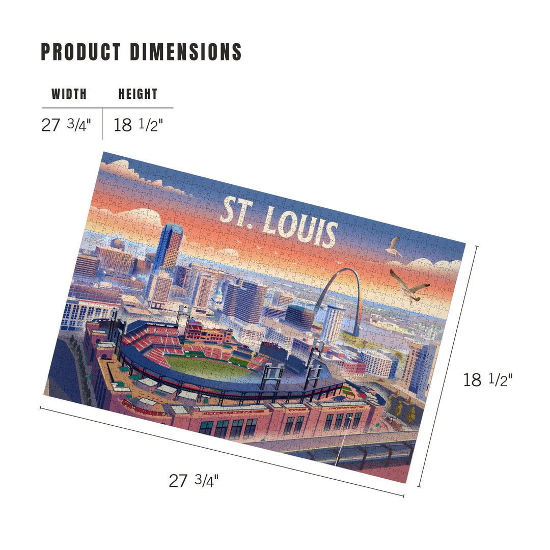 St. Louis, Missouri, Skyline With Stadium, Lithograph, Jigsaw Puzzle Puzzle Lantern Press 