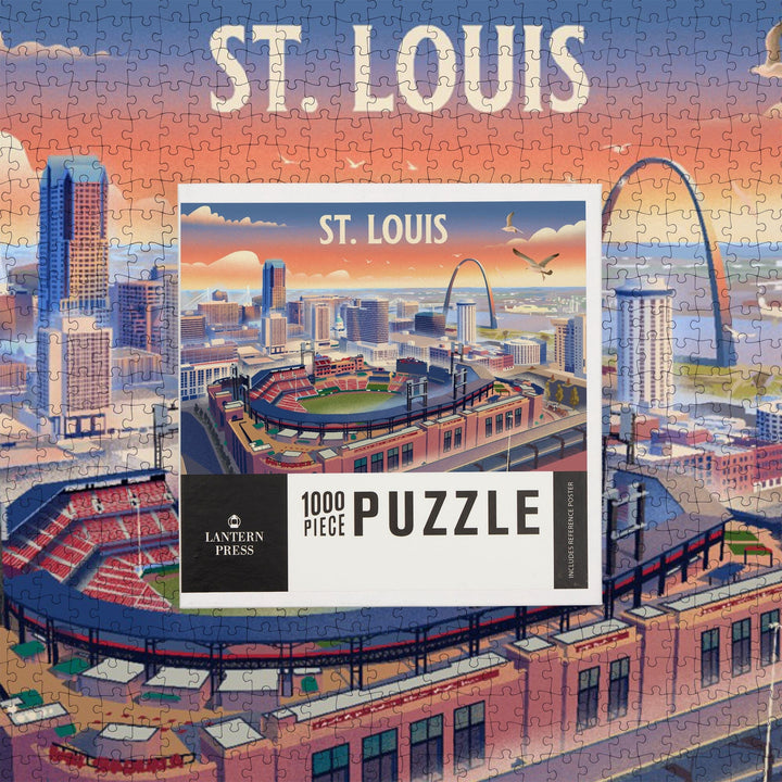 St. Louis, Missouri, Skyline With Stadium, Lithograph, Jigsaw Puzzle Puzzle Lantern Press 