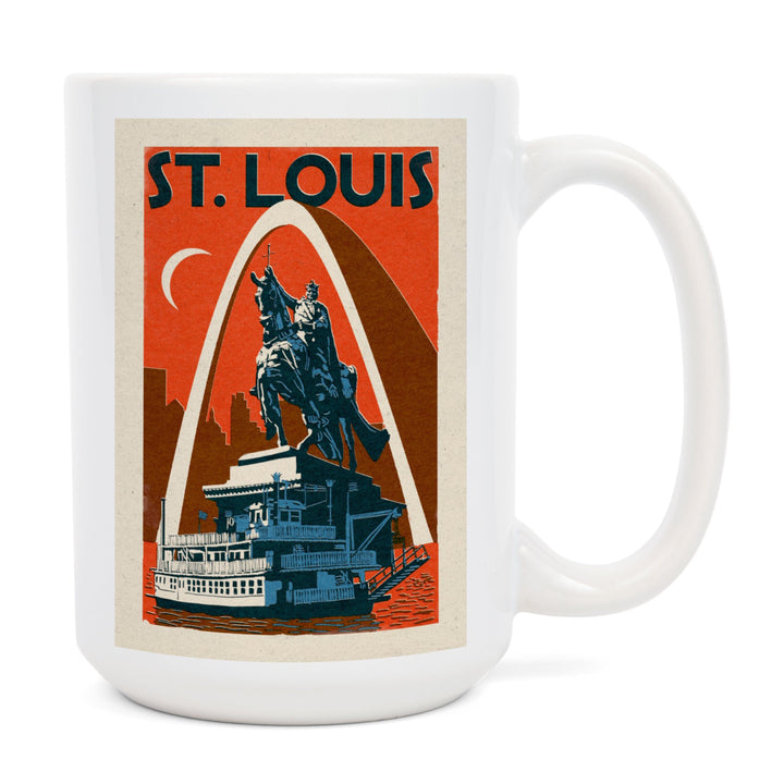 St. Louis, Missouri, Woodblock, Ceramic Mug Mugs Lantern Press 