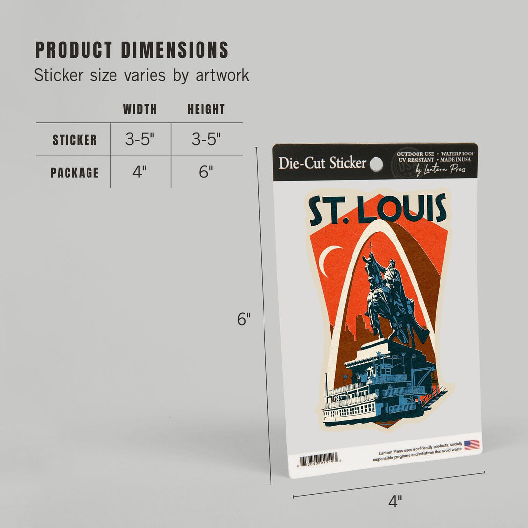 St Louis, Missouri, Woodblock, Contour, Lantern Press Artwork, Vinyl Sticker Sticker Lantern Press 