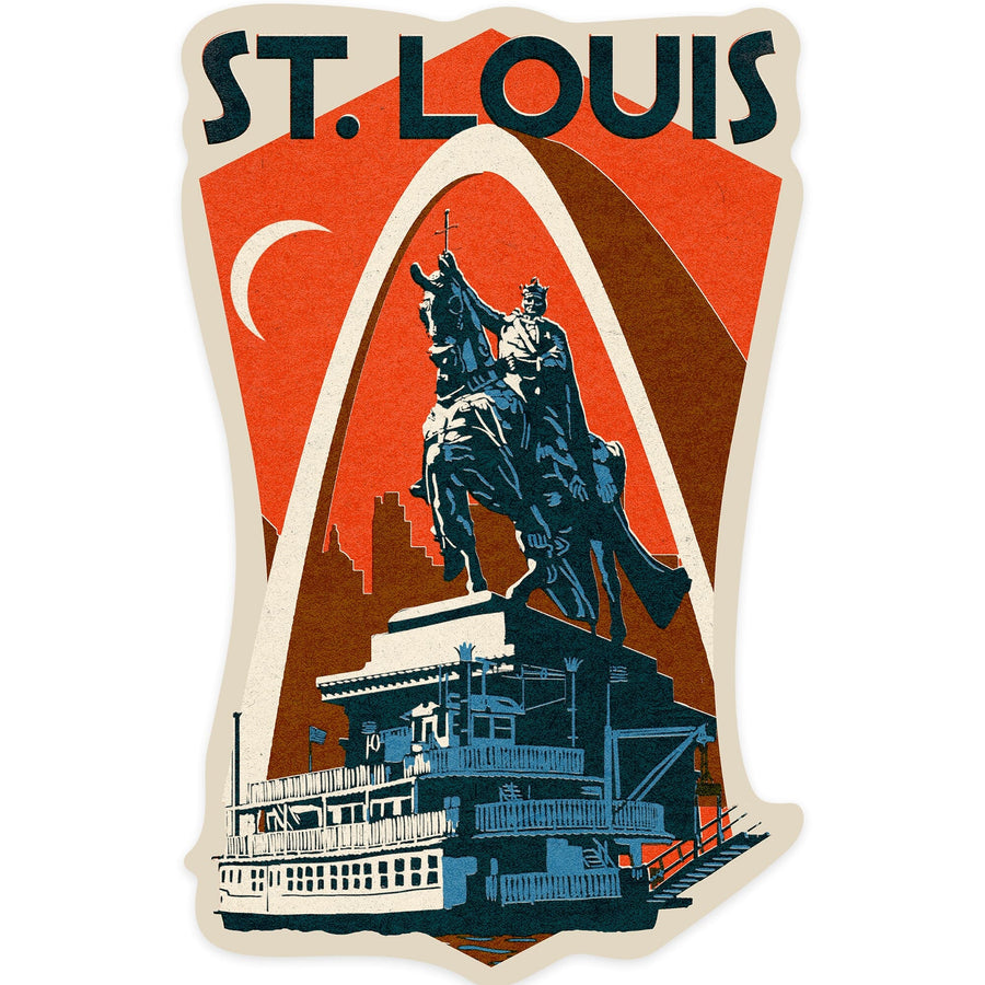 St Louis, Missouri, Woodblock, Contour, Lantern Press Artwork, Vinyl Sticker Sticker Lantern Press 