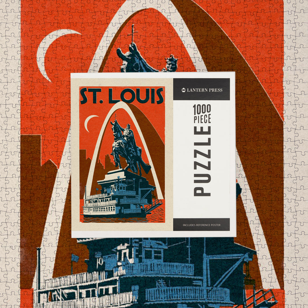 St. Louis, Missouri, Woodblock, Jigsaw Puzzle Puzzle Lantern Press 