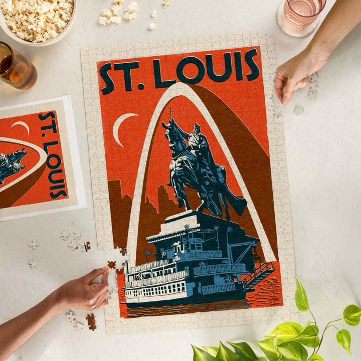 St. Louis, Missouri, Woodblock, Jigsaw Puzzle Puzzle Lantern Press 