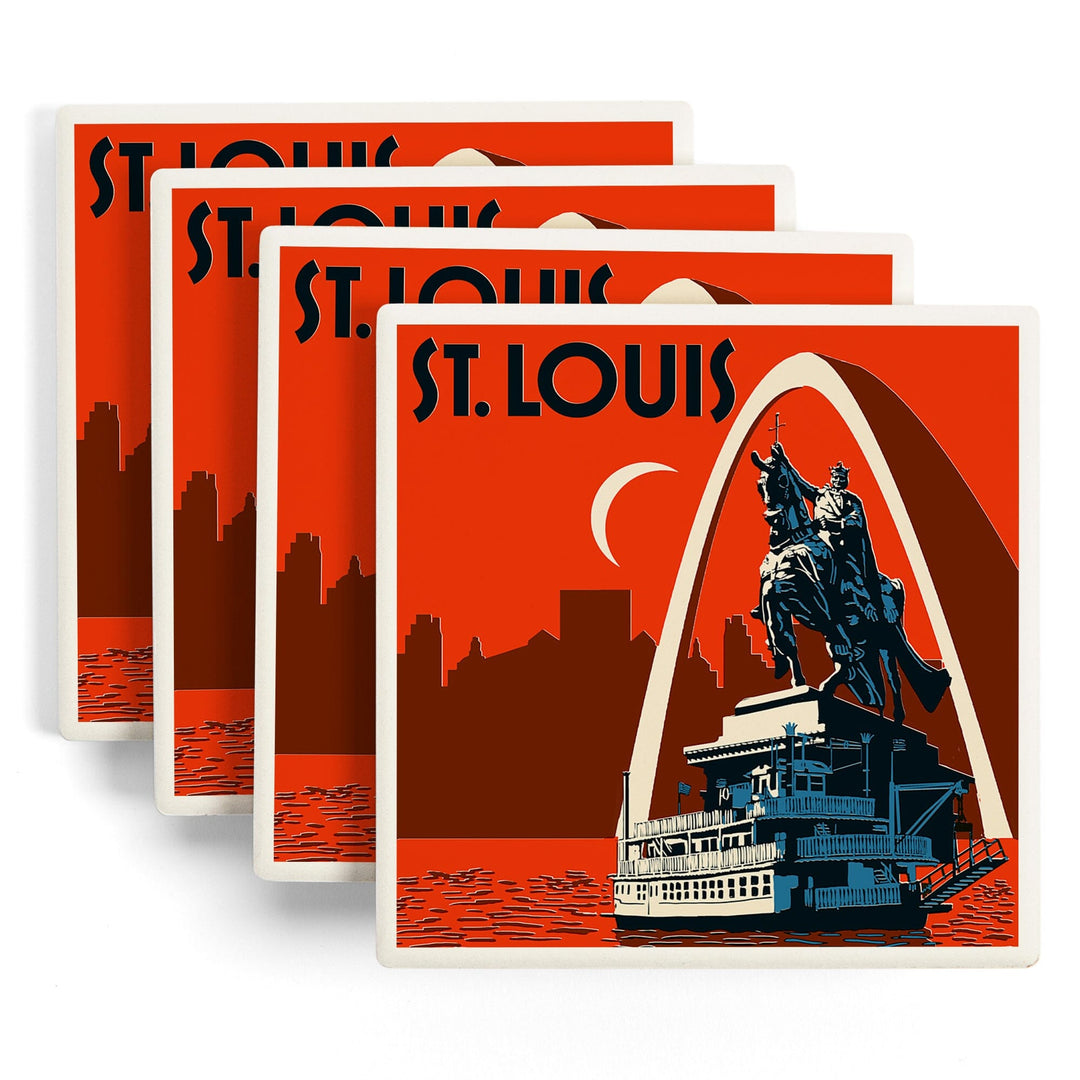 St. Louis, Missouri, Woodblock, Lantern Press Artwork, Coaster Set Coasters Lantern Press 