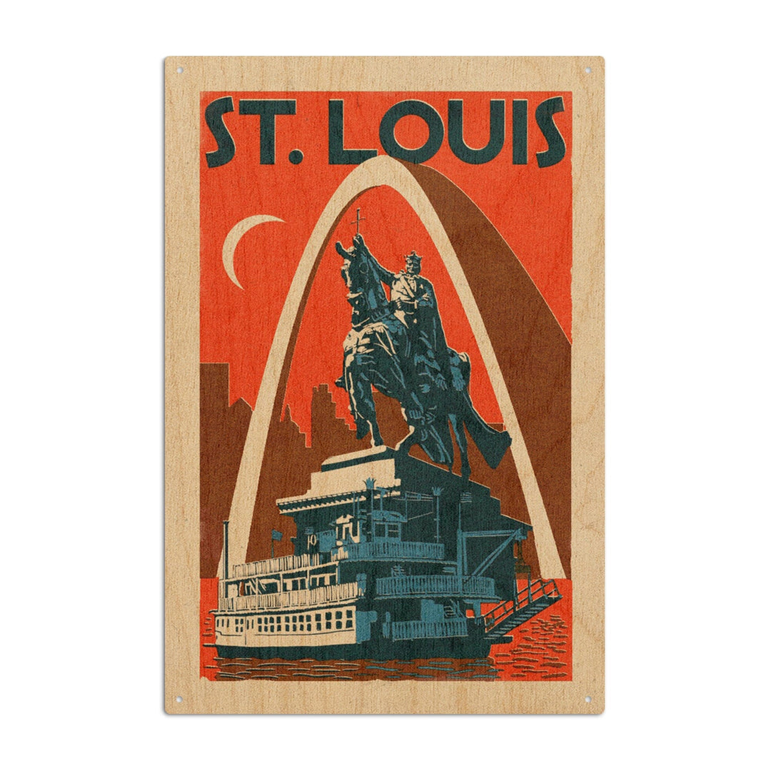 St. Louis, Missouri, Woodblock, Lantern Press Artwork, Wood Signs and Postcards Wood Lantern Press 10 x 15 Wood Sign 