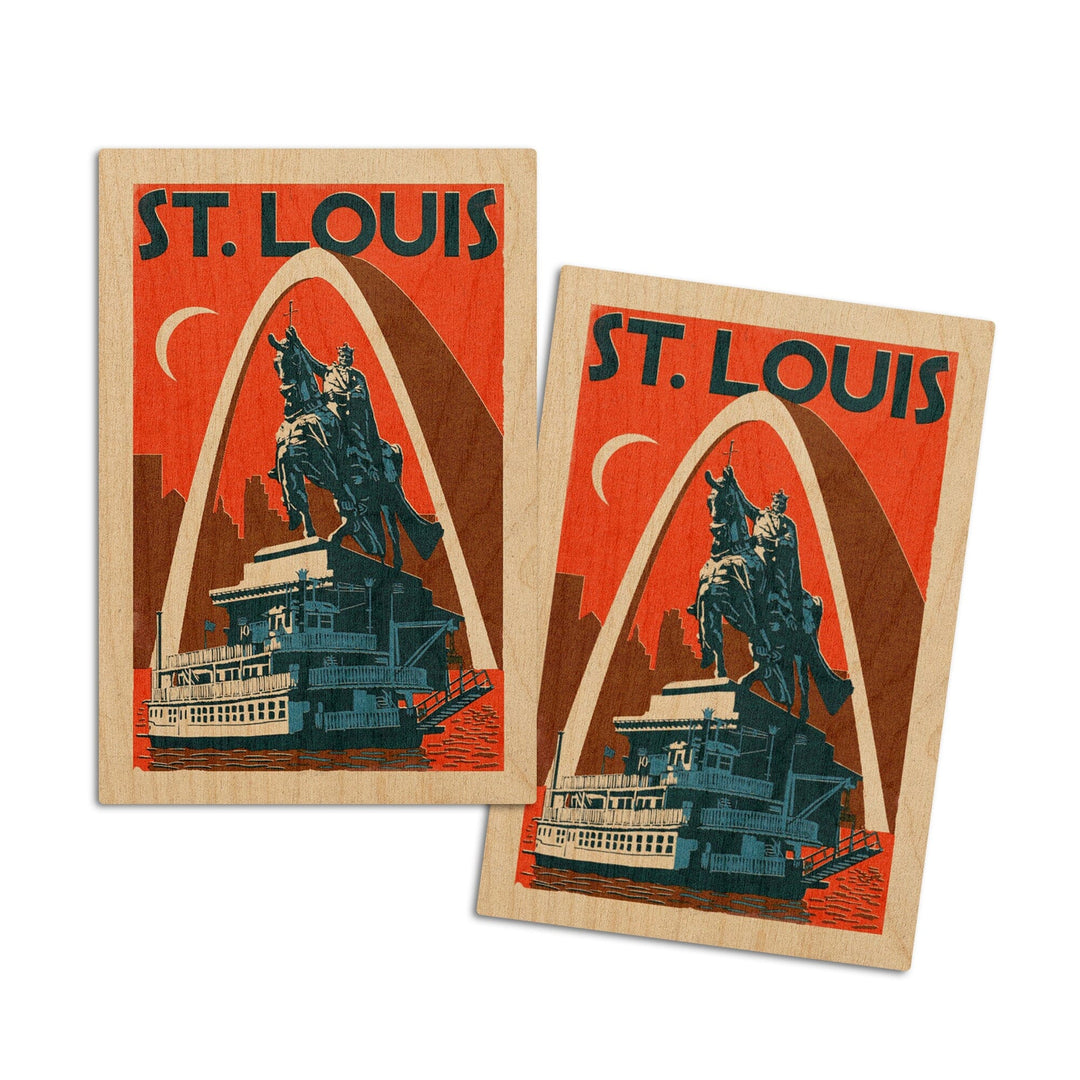 St. Louis, Missouri, Woodblock, Lantern Press Artwork, Wood Signs and Postcards Wood Lantern Press 4x6 Wood Postcard Set 