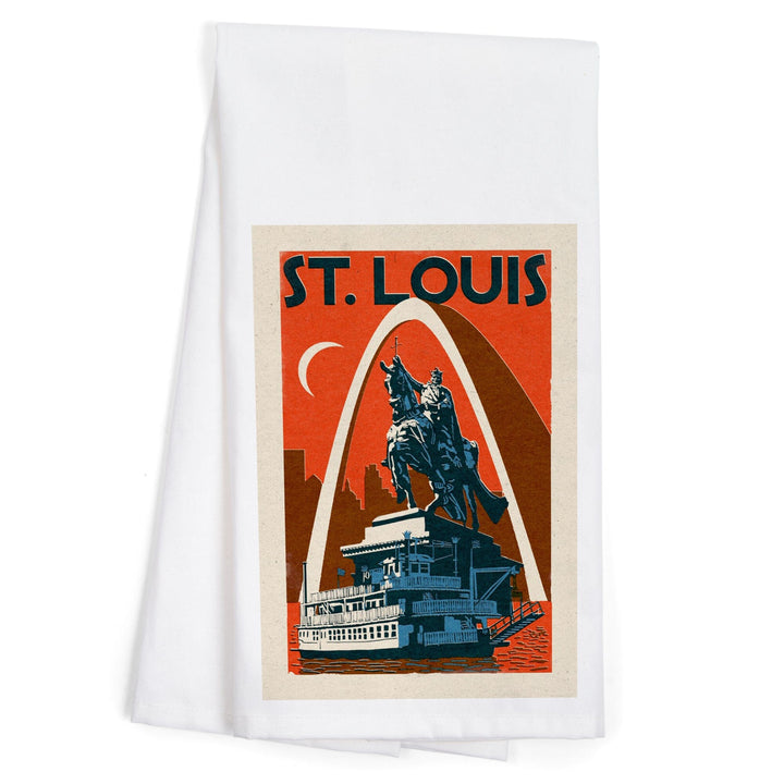 St. Louis, Missouri, Woodblock, Organic Cotton Kitchen Tea Towels Kitchen Lantern Press 