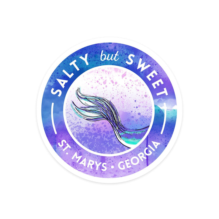 St. Marys, Georgia, Salty but Sweet, Mermaid Tail, Contour, Vinyl Sticker Sticker Lantern Press 