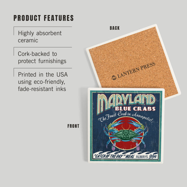 St. Michaels, Maryland, Blue Crabs Vintage Sign, Coasters Coasters Lantern Press 