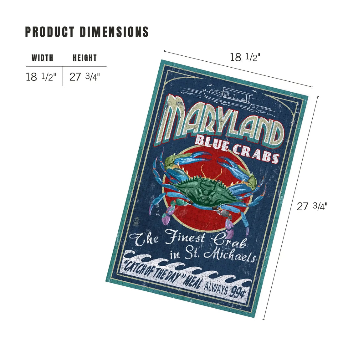 St. Michaels, Maryland, Blue Crabs Vintage Sign, Jigsaw Puzzle Puzzle Lantern Press 