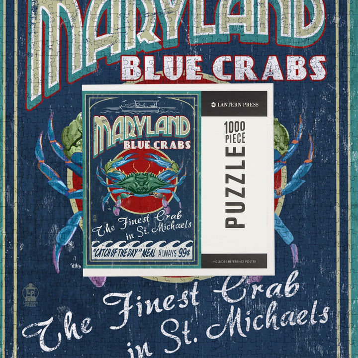 St. Michaels, Maryland, Blue Crabs Vintage Sign, Jigsaw Puzzle Puzzle Lantern Press 