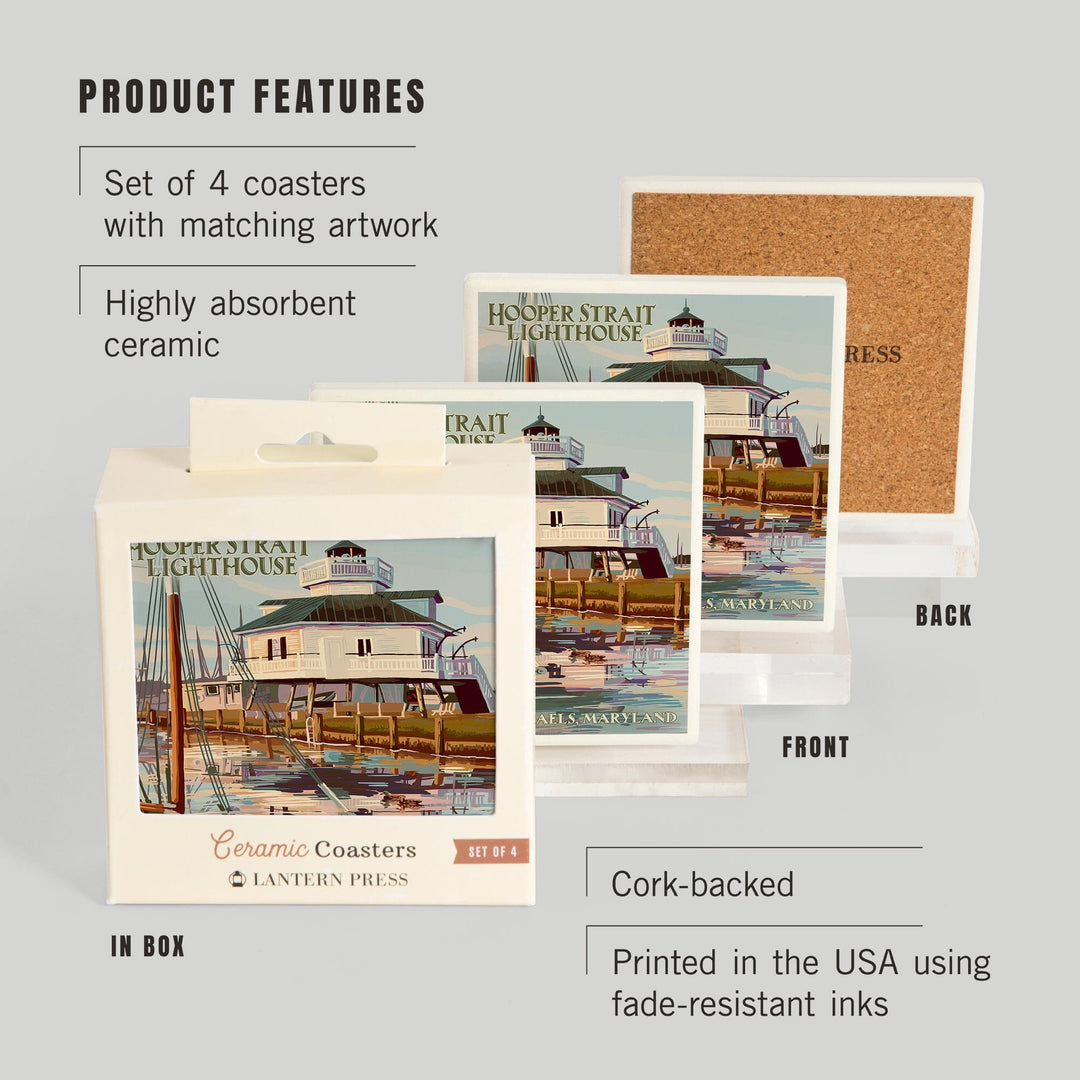 St. Michaels, Maryland, Hooper Strait Lighthouse (Colorized), Coasters Coasters Lantern Press 