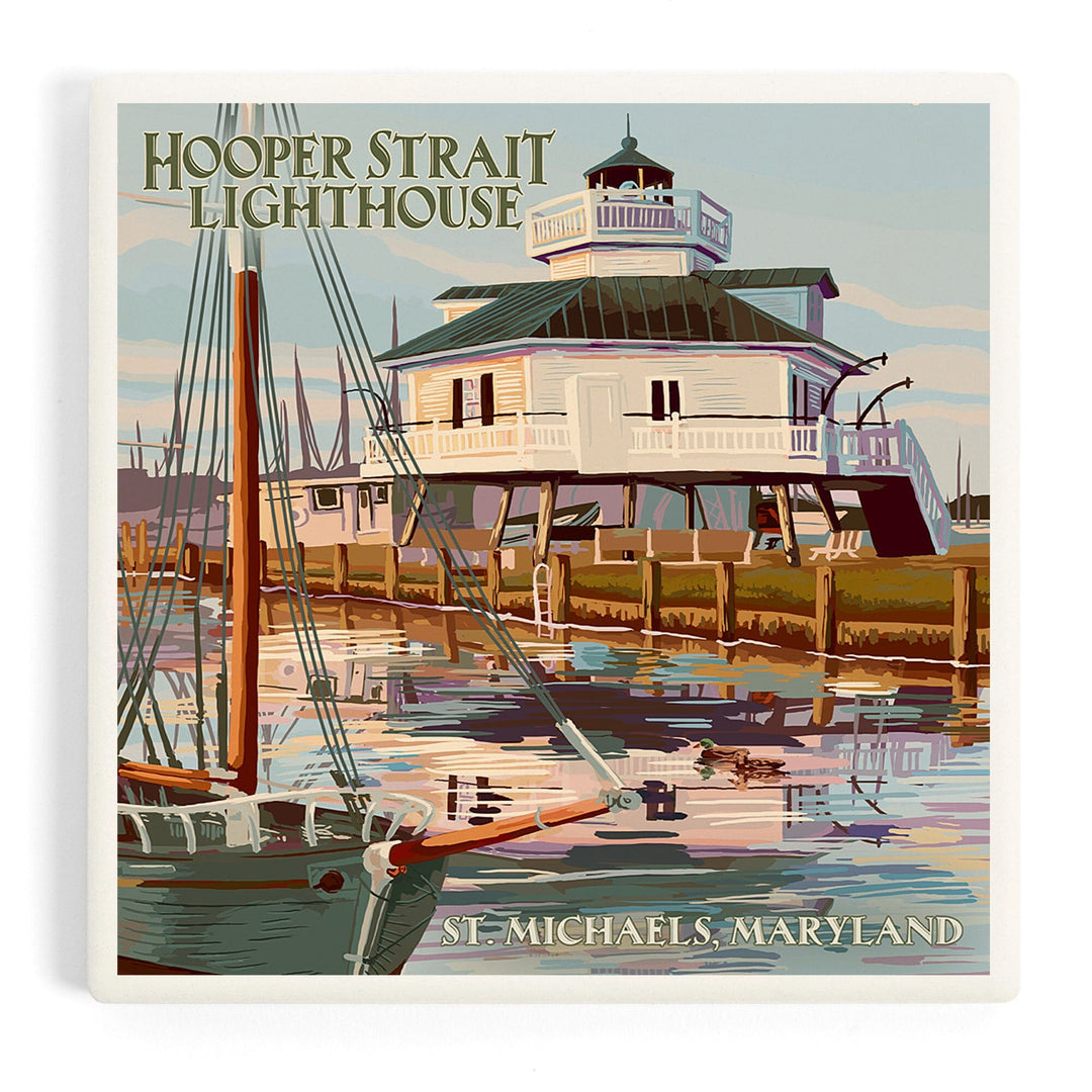 St. Michaels, Maryland, Hooper Strait Lighthouse (Colorized), Coasters Coasters Lantern Press 