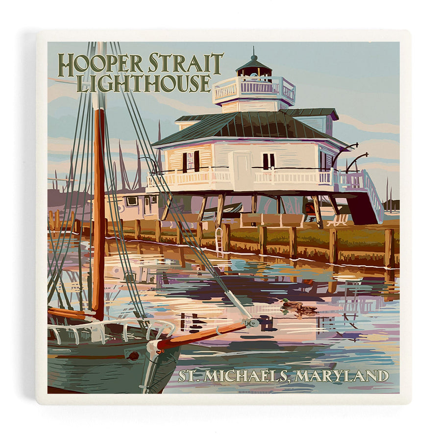 St. Michaels, Maryland, Hooper Strait Lighthouse (Colorized), Coasters Coasters Lantern Press 