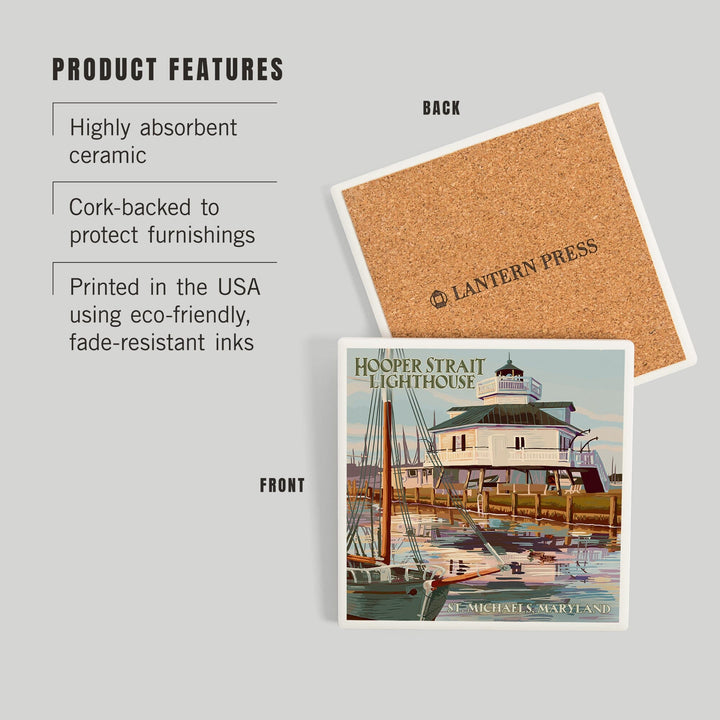 St. Michaels, Maryland, Hooper Strait Lighthouse (Colorized), Coasters Coasters Lantern Press 