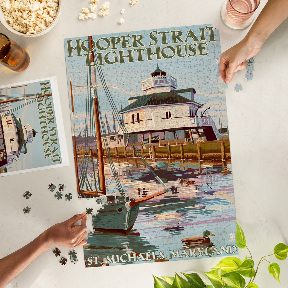 St. Michaels, Maryland, Hooper Strait Lighthouse (Colorized), Jigsaw Puzzle Puzzle Lantern Press 