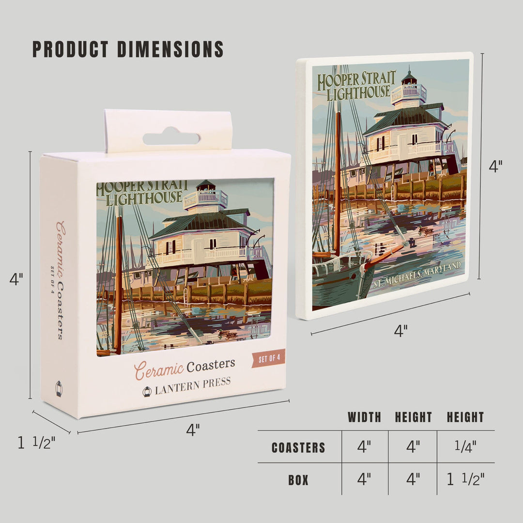 St. Michaels, Maryland, Hooper Strait Lighthouse (Colorized), Lantern Press Artwork, Coaster Set Coasters Lantern Press 