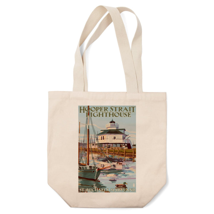 St. Michaels, Maryland, Hooper Strait Lighthouse (Colorized), Lantern Press Artwork, Tote Bag Totes Lantern Press 