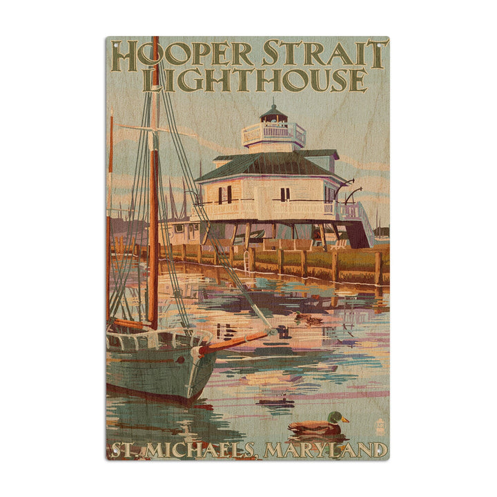 St. Michaels, Maryland, Hooper Strait Lighthouse (Colorized), Lantern Press Artwork, Wood Signs and Postcards Wood Lantern Press 10 x 15 Wood Sign 