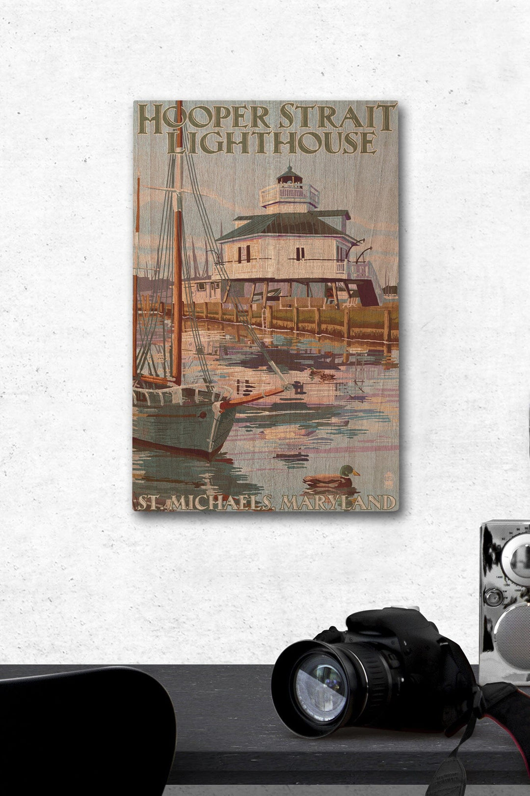 St. Michaels, Maryland, Hooper Strait Lighthouse (Colorized), Lantern Press Artwork, Wood Signs and Postcards Wood Lantern Press 12 x 18 Wood Gallery Print 