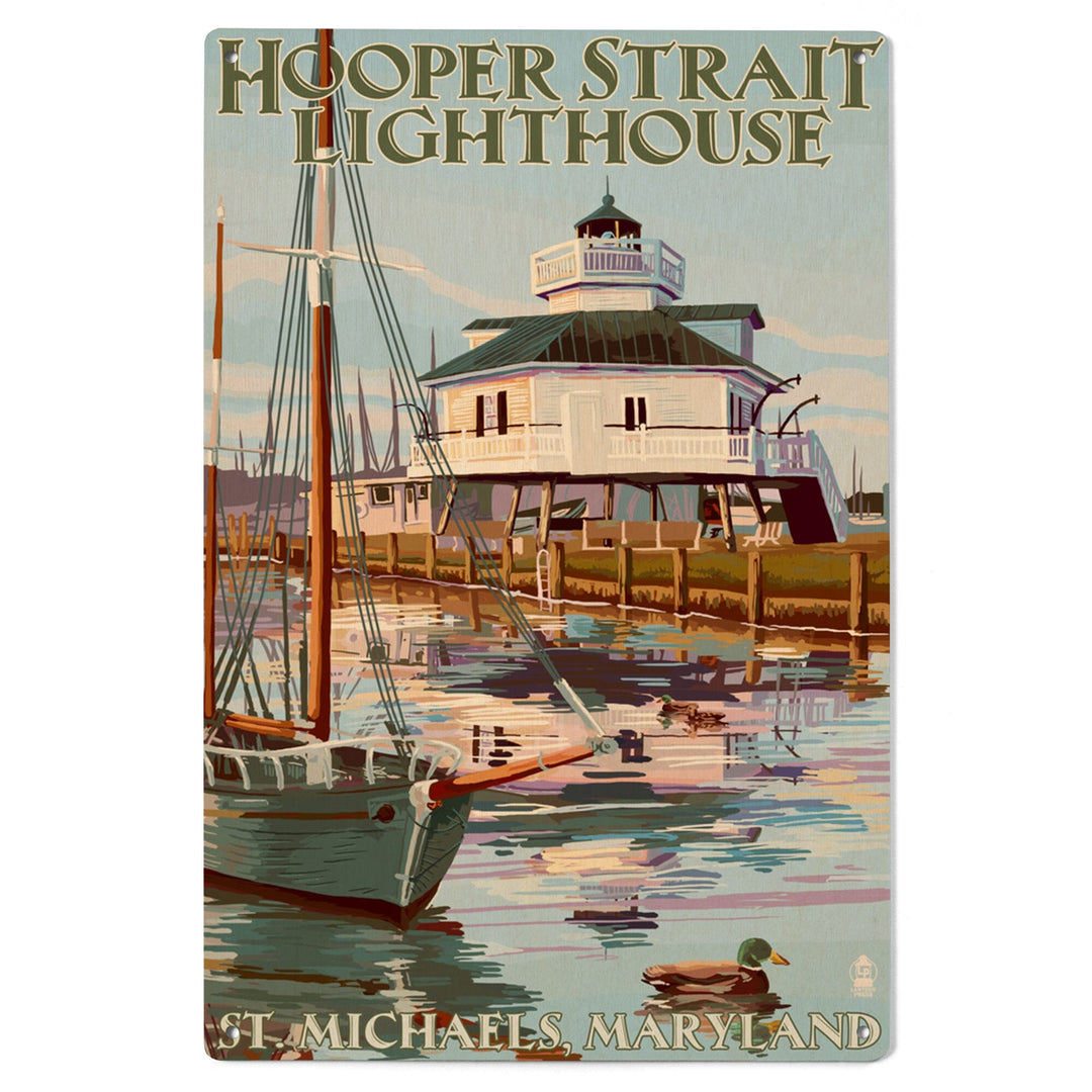 St. Michaels, Maryland, Hooper Strait Lighthouse (Colorized), Lantern Press Artwork, Wood Signs and Postcards Wood Lantern Press 