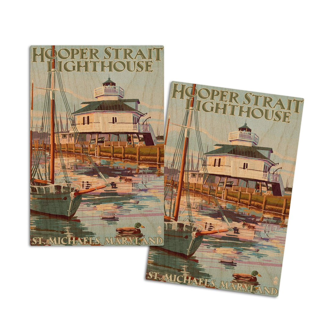 St. Michaels, Maryland, Hooper Strait Lighthouse (Colorized), Lantern Press Artwork, Wood Signs and Postcards Wood Lantern Press 4x6 Wood Postcard Set 