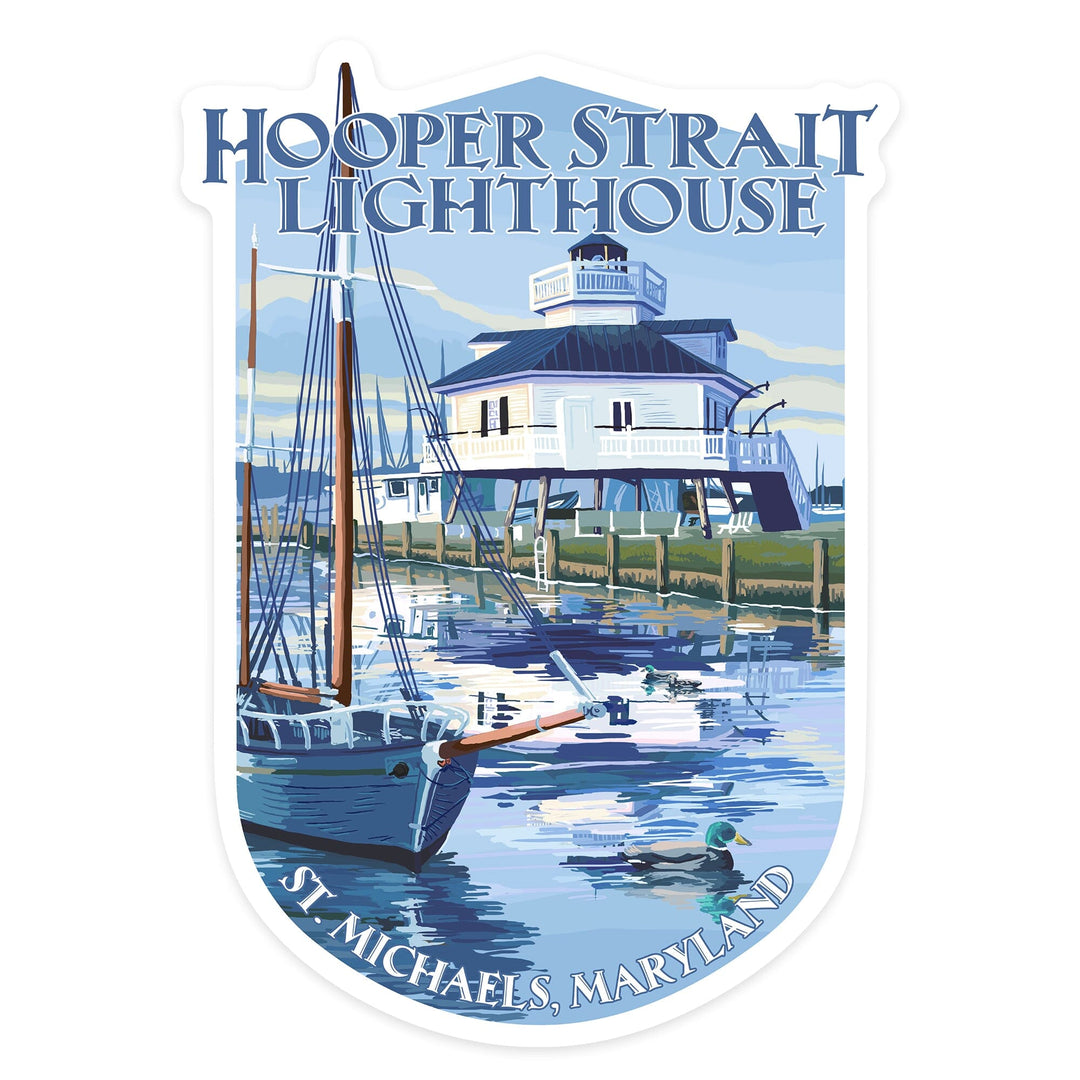 St. Michaels, Maryland, Hooper Strait Lighthouse, Contour, Vinyl Sticker Sticker Lantern Press 