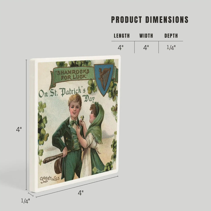 St. Patrick's Day Greeting, Shamrocks for Luck, Vintage Halftone, Coasters Coasters Lantern Press 