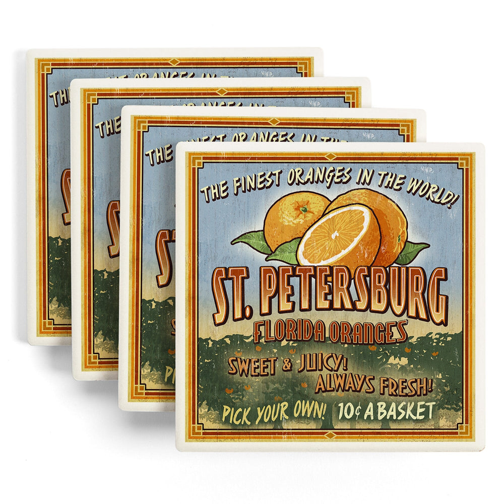St. Petersburg, Florida, Orange Grove Vintage Sign, Coasters Coasters Lantern Press 