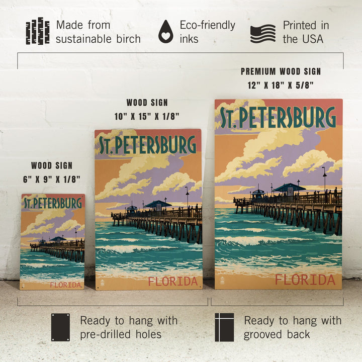 St Petersburg, Florida, Pier & Sunset, Lantern Press Artwork, Wood Signs and Postcards Wood Lantern Press 