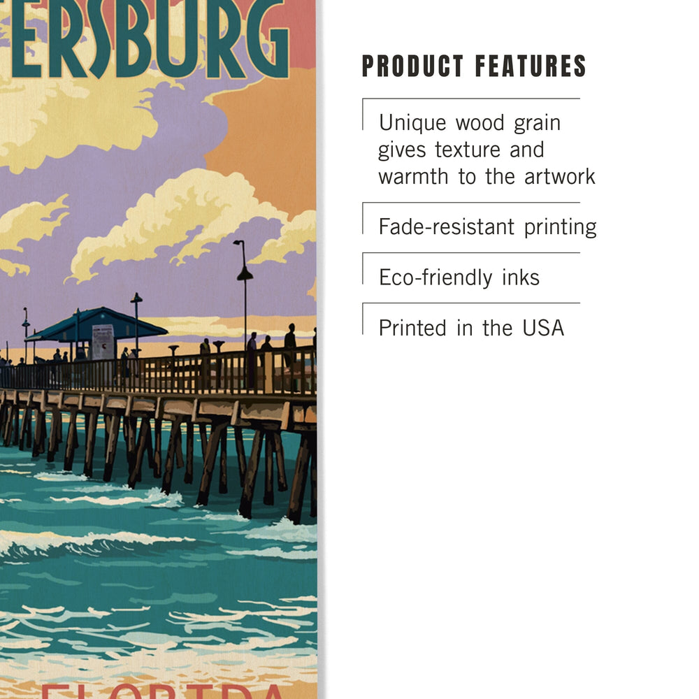 St Petersburg, Florida, Pier & Sunset, Lantern Press Artwork, Wood Signs and Postcards Wood Lantern Press 