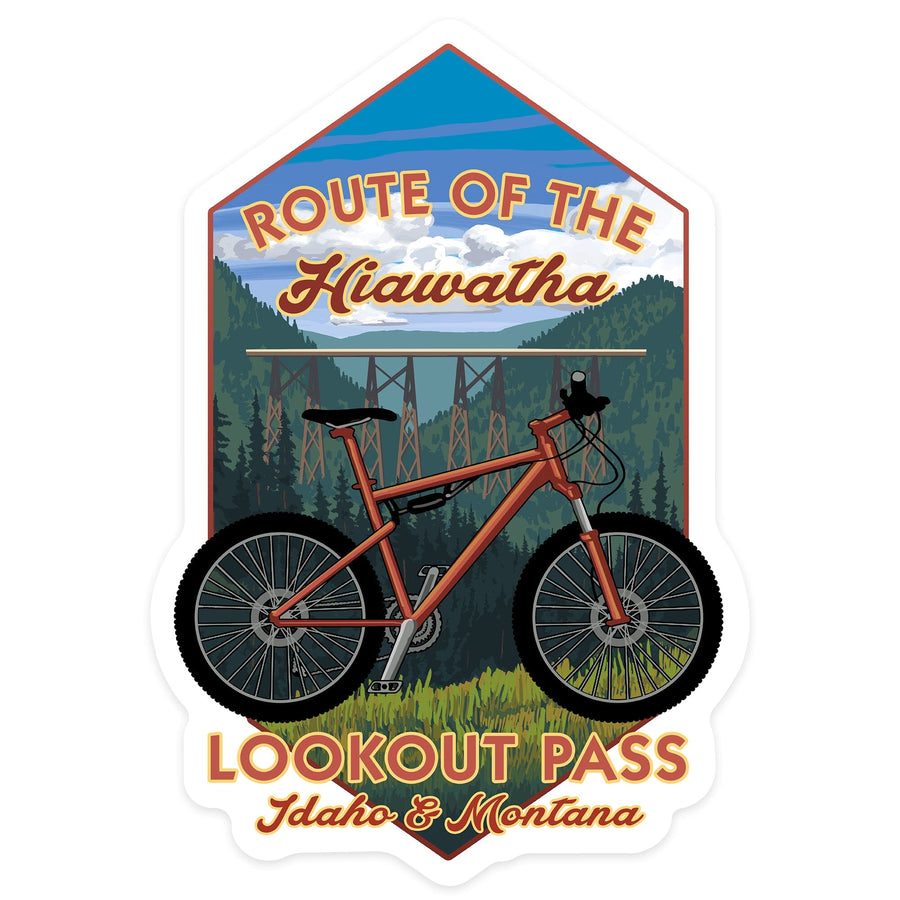 St. Regis, Montana, Route of the Hiawatha, Mountain Bike, Contour, Lantern Press Artwork, Vinyl Sticker Sticker Lantern Press 