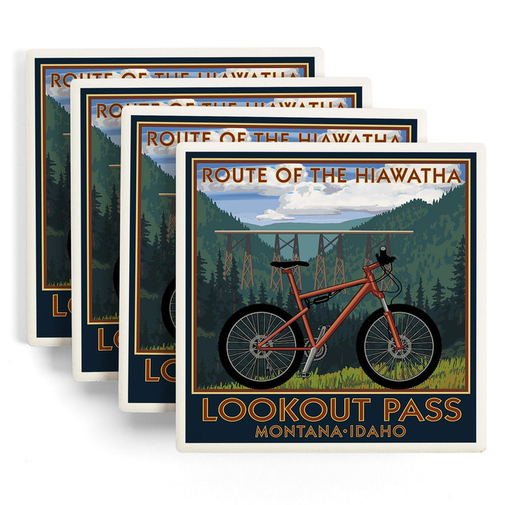 St. Regis, Montana, Route of the Hiawatha Mountain Bike Scene, Lantern Press Artwork, Coaster Set Coasters Lantern Press 