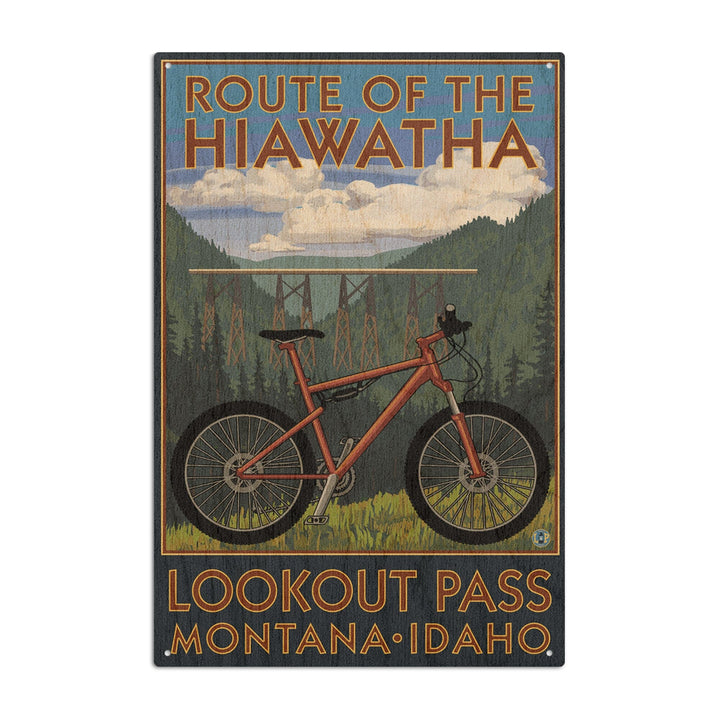St. Regis, Montana, Route of the Hiawatha Mountain Bike Scene, Lantern Press Artwork, Wood Signs and Postcards Wood Lantern Press 10 x 15 Wood Sign 