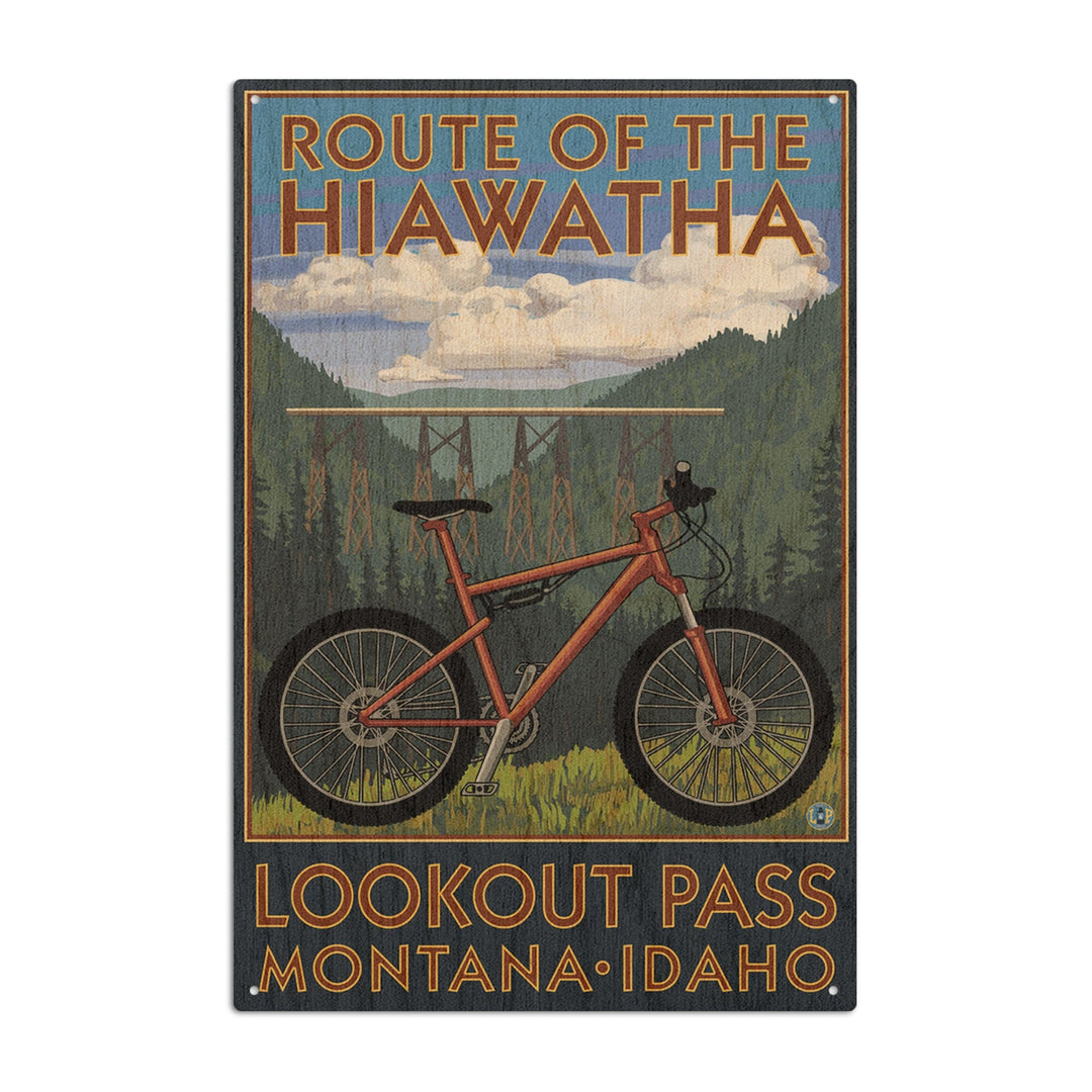 St. Regis, Montana, Route of the Hiawatha Mountain Bike Scene, Lantern Press Artwork, Wood Signs and Postcards Wood Lantern Press 6x9 Wood Sign 